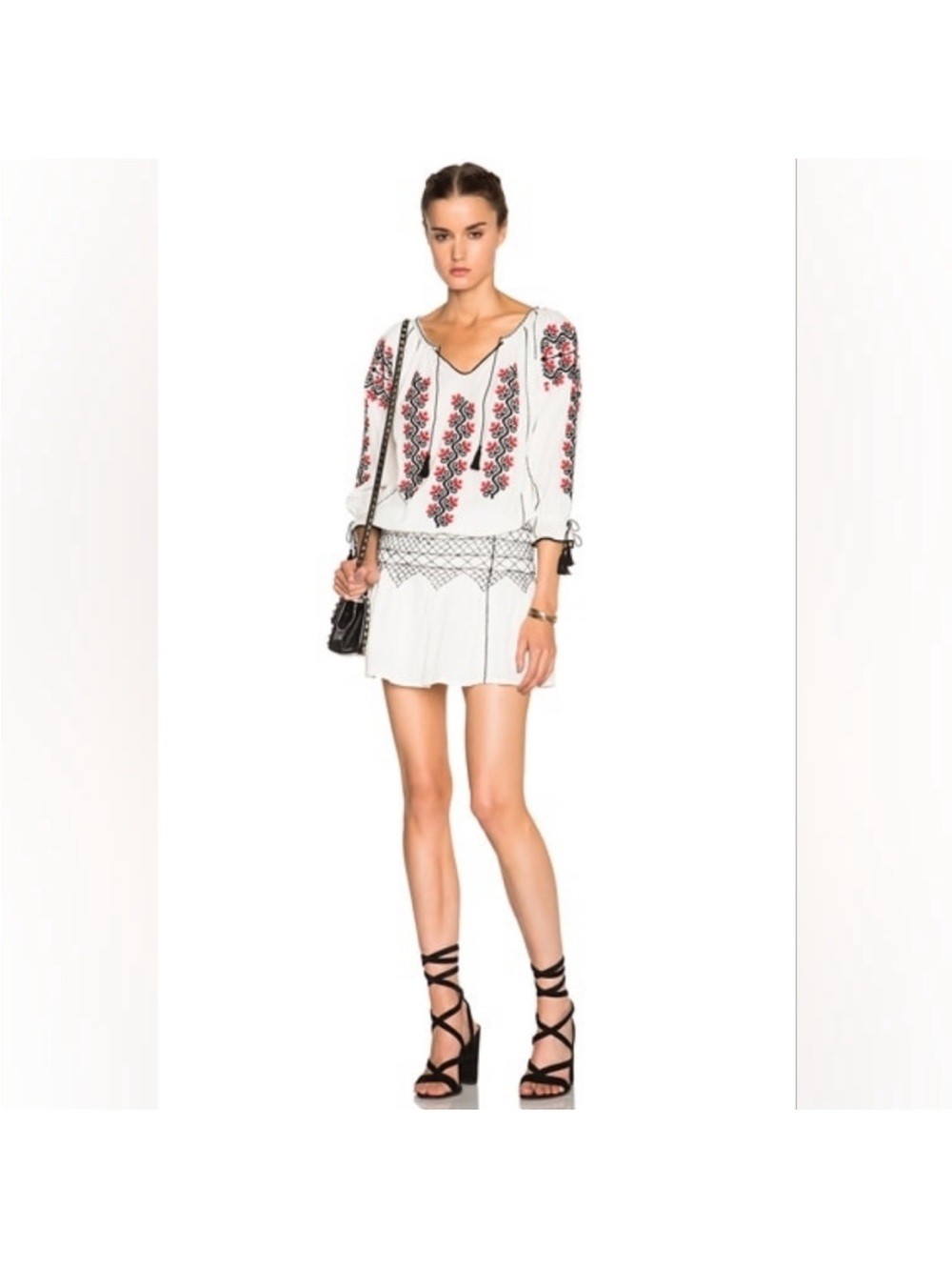 Ulla Johnson Samira Smocked Embroidered Drop Waist Mini Dress White size 4